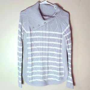 Croft & Barrow Gray + White Stripped Cowl Neck Sweater